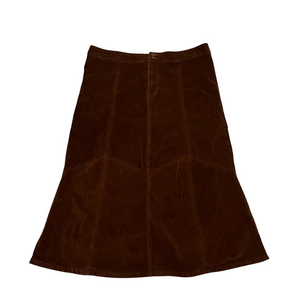 Zena Chocolate Brown Corduroy A-Line Midi Skirt Stretch 16 Y2K Fall Academia